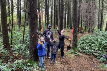 Kids hiking in the forest