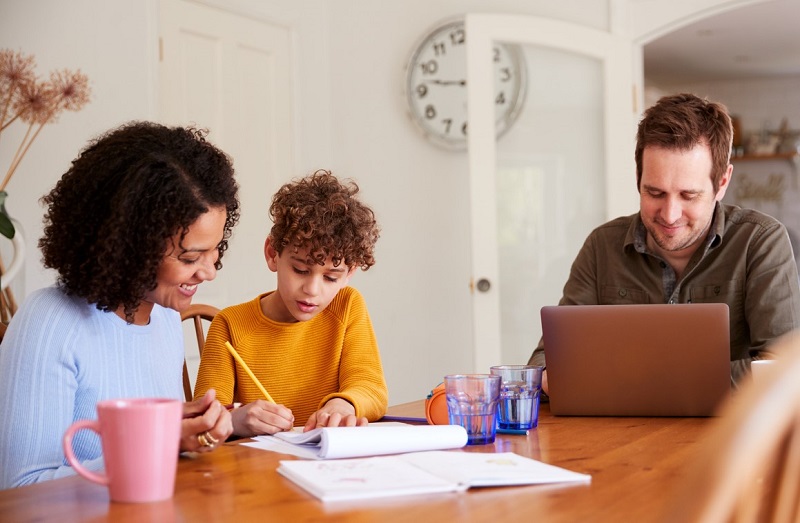 family working together at table