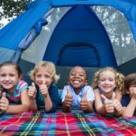 campgrounds: happy kids in a tent