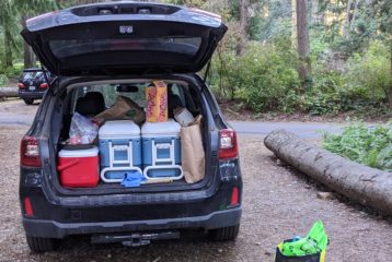 Car packed for camping at Camano Island State Park