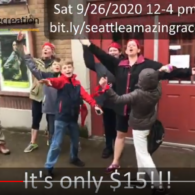 Amazing Race: family shows off their moves outside the Bathouse Theatre in Green Lake Park