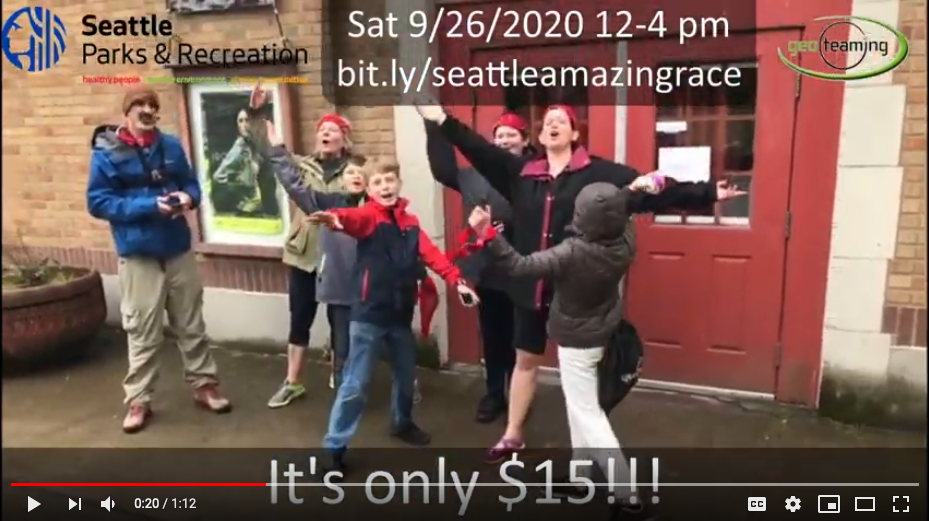 Amazing Race: family shows off their moves outside the Bathouse Theatre in Green Lake Park