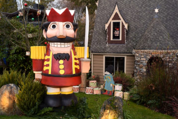 A 15-foot Maurice Sendak–designed nutcracker standing at the Ballard Nutcracker House during the holiday season.