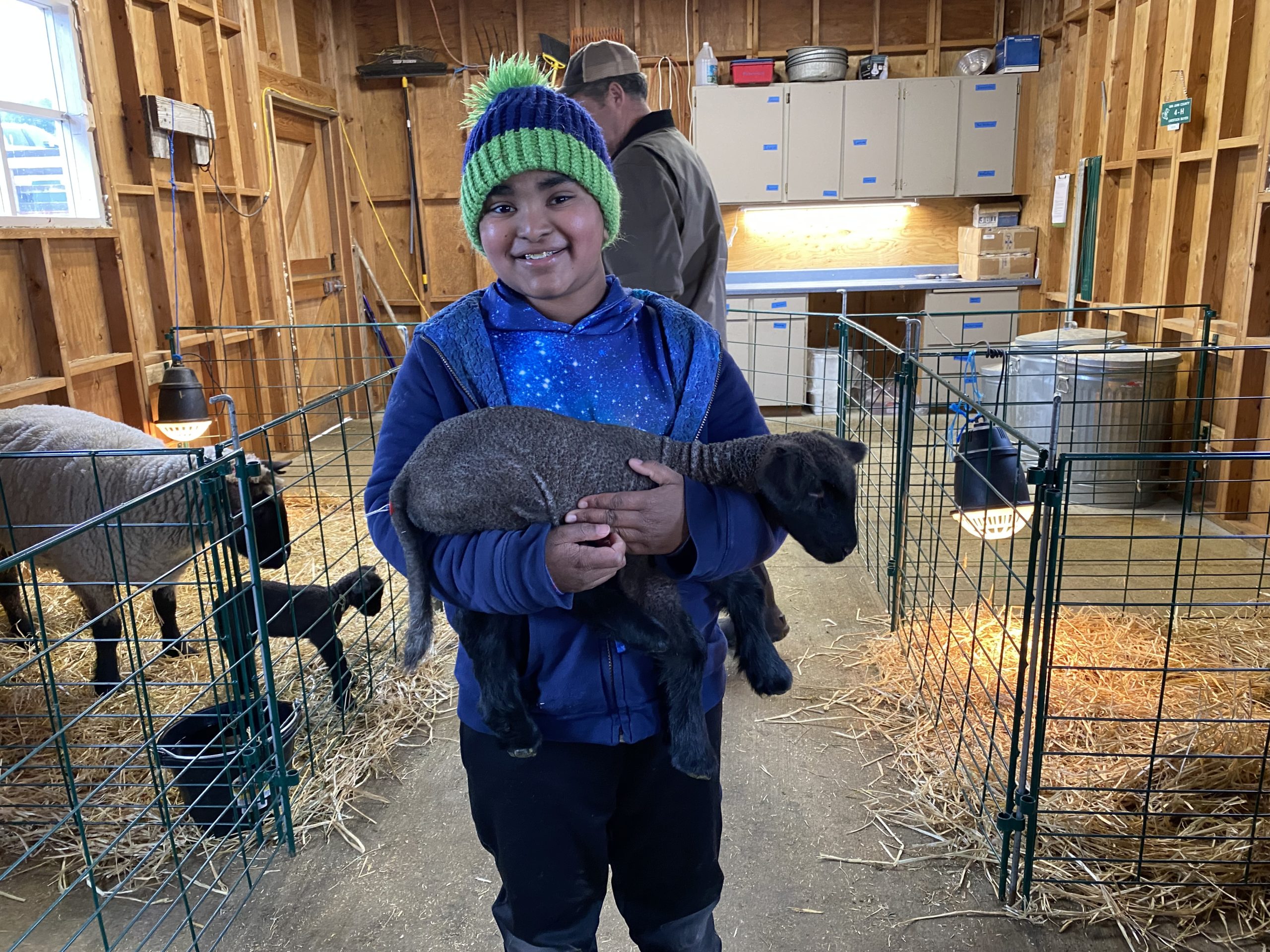 The kids have fun holding lambs at Amaro farm.