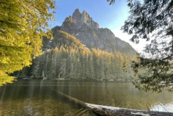 Barclay Lake with mountain backdrop and autumn colors