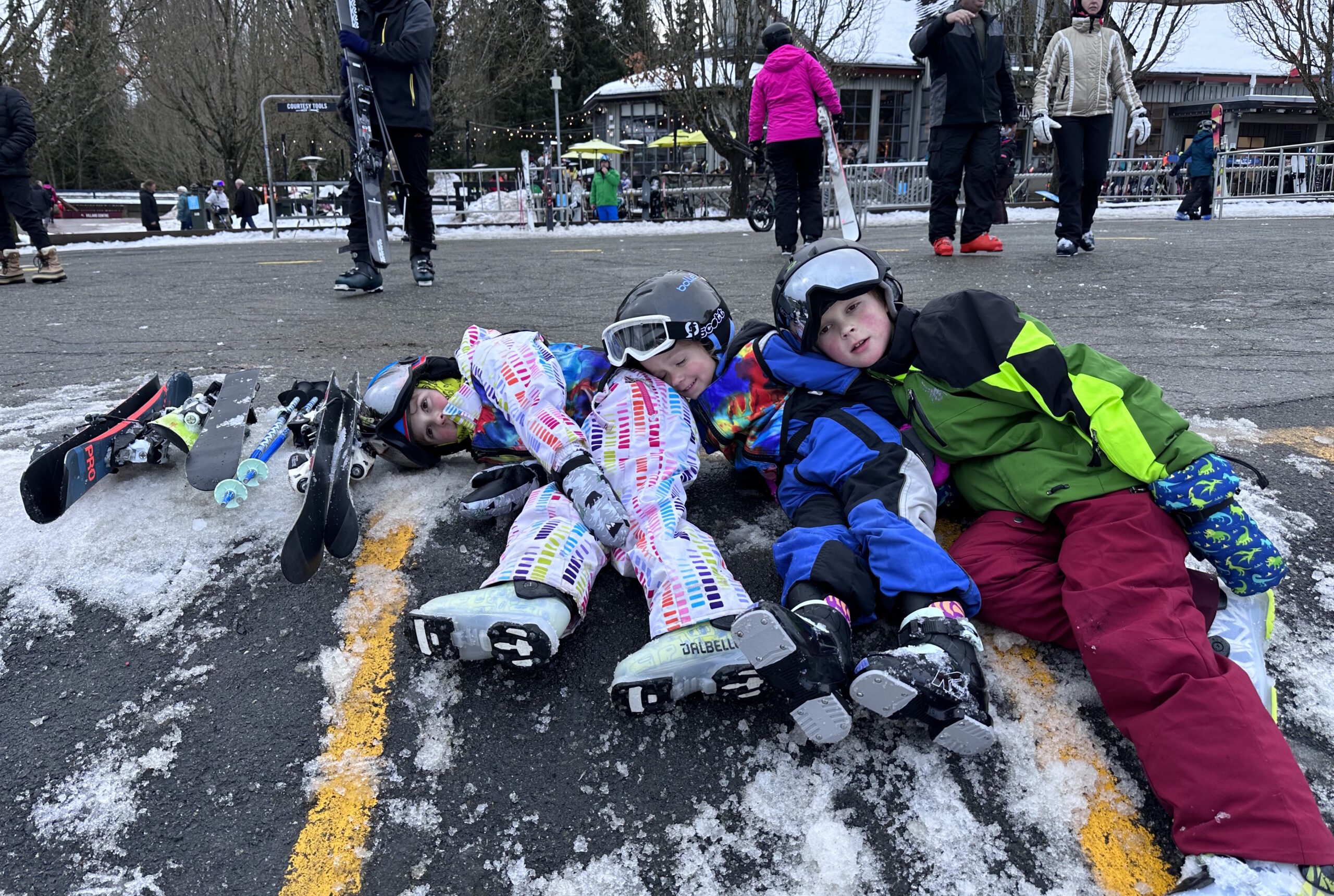 Ski days are exciting and tiring. Happy kids!