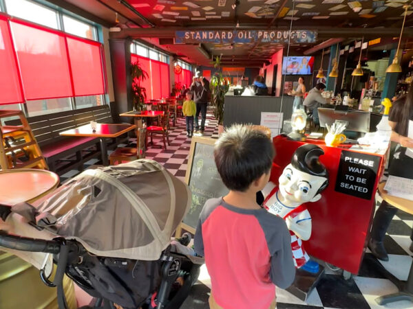 Interior of The Filling Station diner in Bellingham, with vintage decor and family-friendly atmosphere