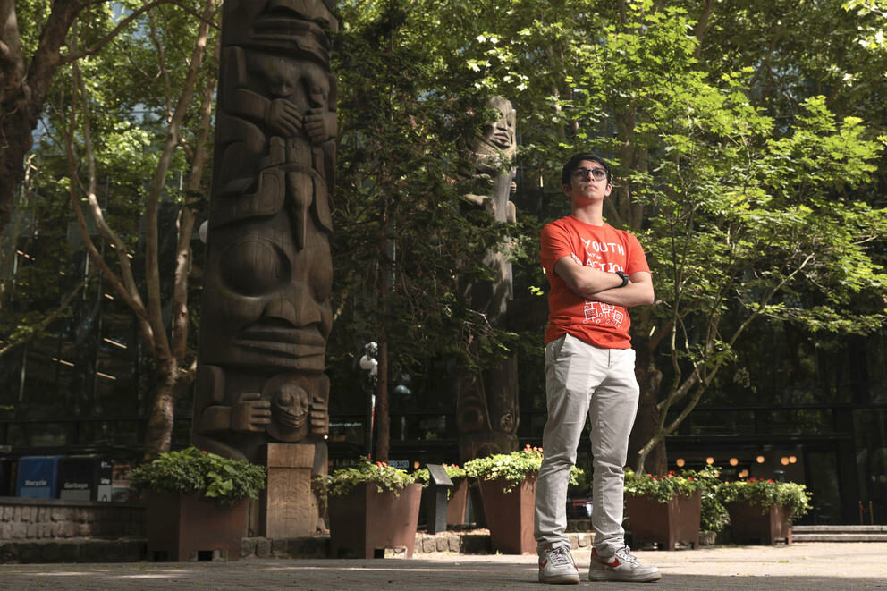 Seattle Student Union executive director Chetan Soni, 17, a junior at Lincoln High School, is pictured near the nonprofit’s Pioneer Square offices in Seattle.