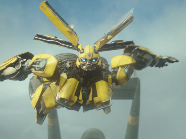 A photo of the Transformer Bumblebee in a yellow metal outfit.