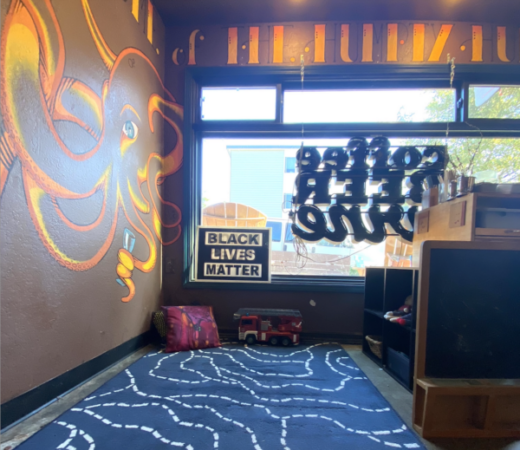 Play space at a kid friendly coffee shop in Seattle