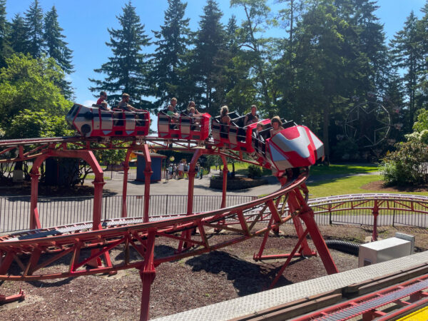 A fun kids roller coaster in the kids section of the Wild Waves Theme Park