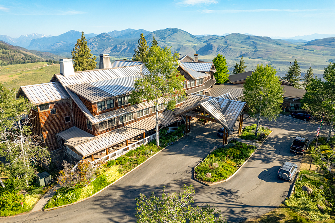 Aerial photograph of the entrance at Sun Mountain Lodge