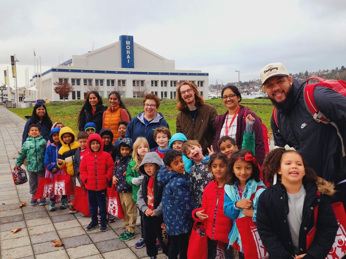Students and chaperones from Sammamish Montessori School visiting MOHAI in Seattle