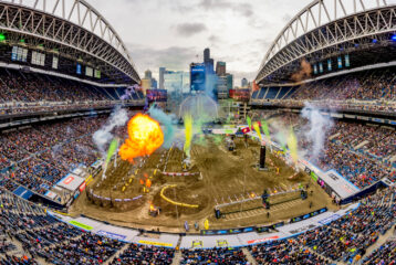 Opening Ceremony, fireworks going off at CenturyLink Field