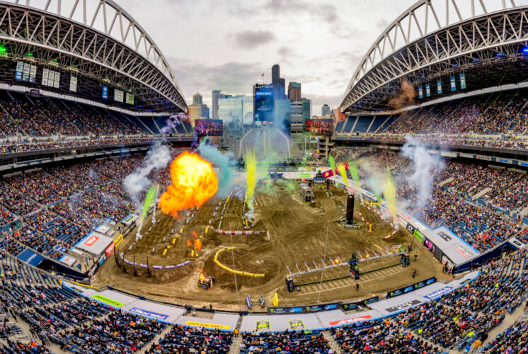 Opening Ceremony, fireworks going off at CenturyLink Field