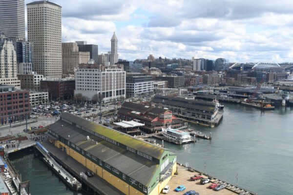 View of Seattle Waterfront and Elliott Bay from Great Wheel