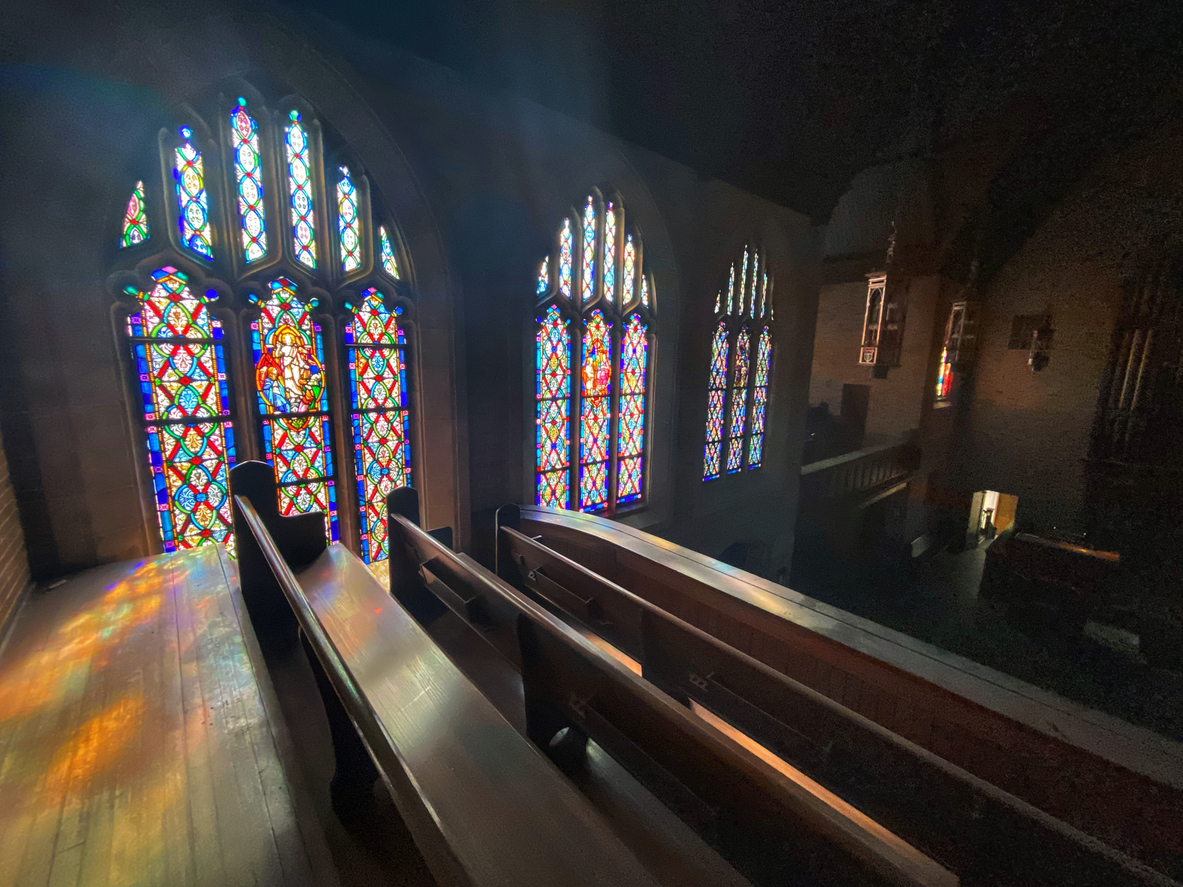 Light streaming in through church windows