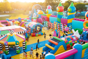 Kids jumping inside the World’s Biggest Bounce House at Big Bounce America Puyallup