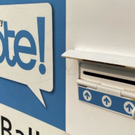 A King County Elections drop box for the 2025 Seattle School Board election