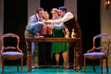 Cast of Murder on the Links performing at Taproot Theatre in Seattle.