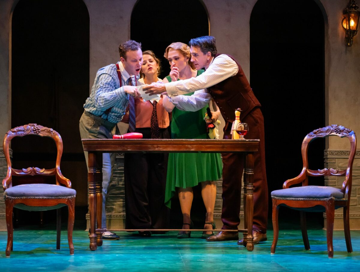 Cast of Murder on the Links performing at Taproot Theatre in Seattle.