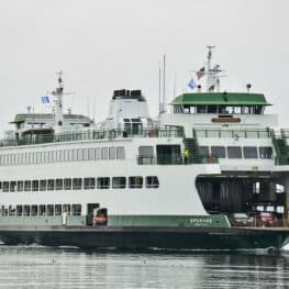 Washington State Ferry sailing on Puget Sound during new pet policy trial