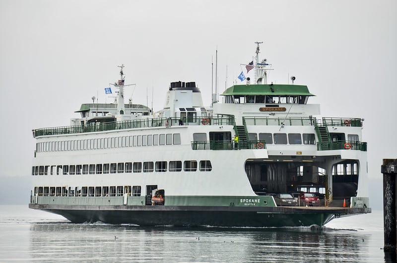 Washington State Ferry sailing on Puget Sound during new pet policy trial