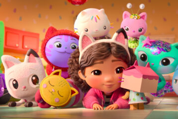 Gabby and the Gabby Cts smiling together in Gabby’s Dollhouse: The Movie.