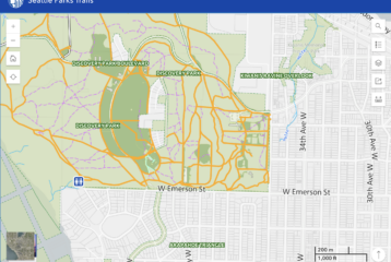 Screenshot of Seattle Parks’ new interactive trail map showing trails and amenities.