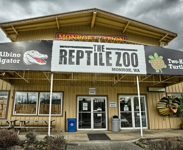Exterior view of the Reptile Zoo building along Highway 2 in Monroe.